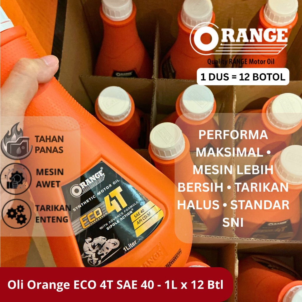 1 Dus (12 Botol) Oli Orange ECO 4T 1L- Oli 4 Tak
