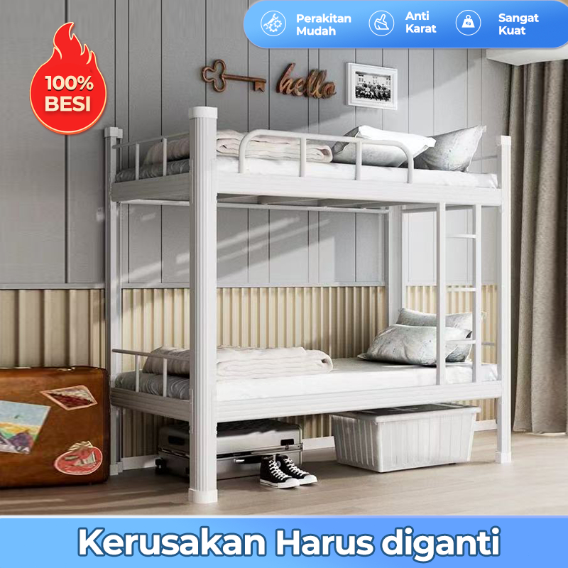 Ranjang Tingkat 2 Susun Ranjang 200x90x180CM Empat Tidur Susun Asrama Mahasiswa Tempat Tidur Besi Ap