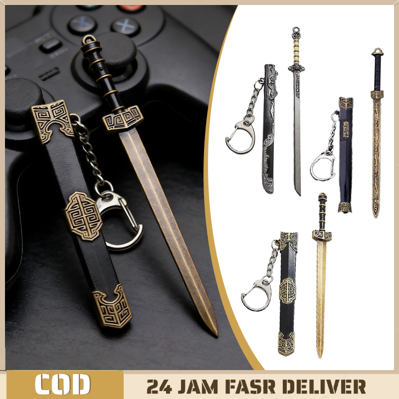 12cm Gantungan Kunci Pedang Tradisional China Pedang Kuno Gaya Tang Miniatur Pedang Liontin Gantunga