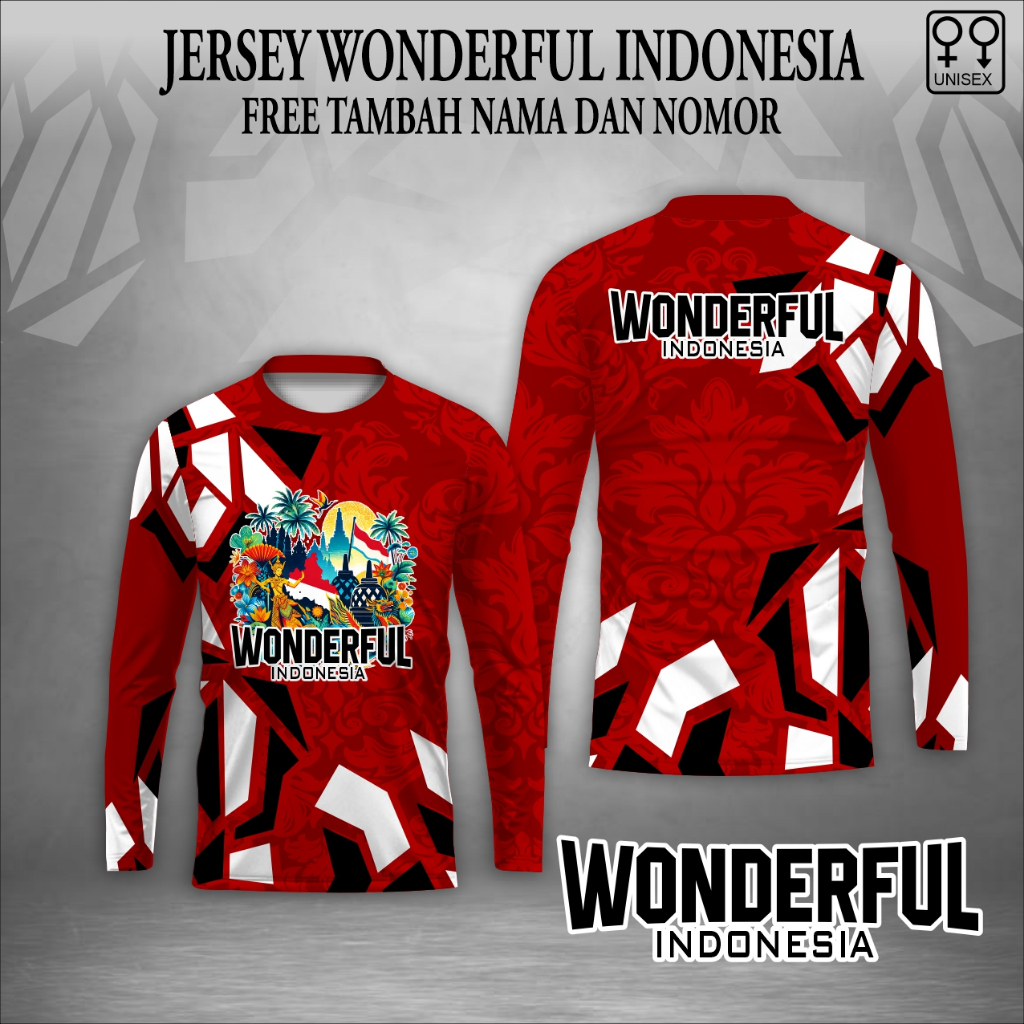 Jersey kaos wonderfull indonesia baju pariwisata pesona indonesia lengan panjang