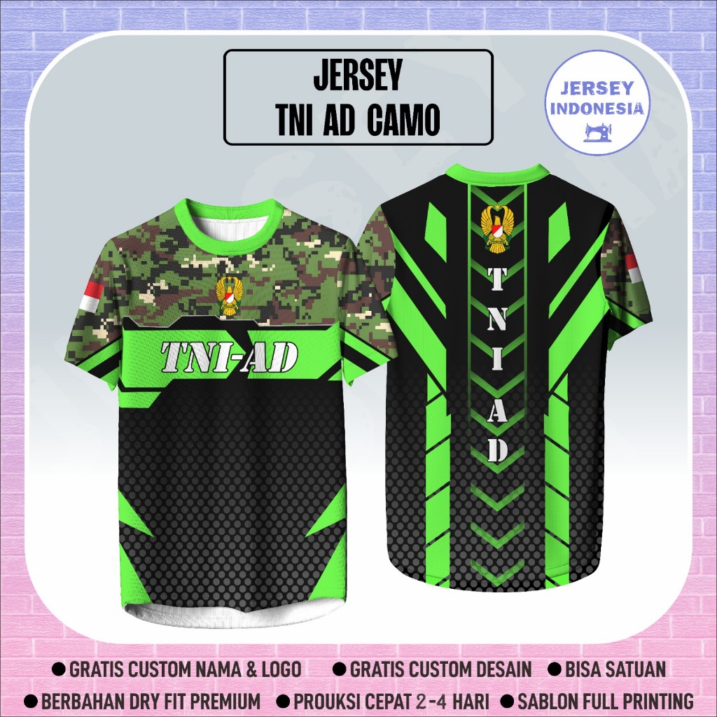 Baju Jersey TNI AD CAMO – Gratis Custom & Berbahan Dryfit, Full Printing