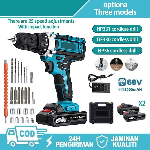 Bor Listrik Makita HP331 Obeng Bor Impact Set Alat Bor Rumah Tangga Multifungsi