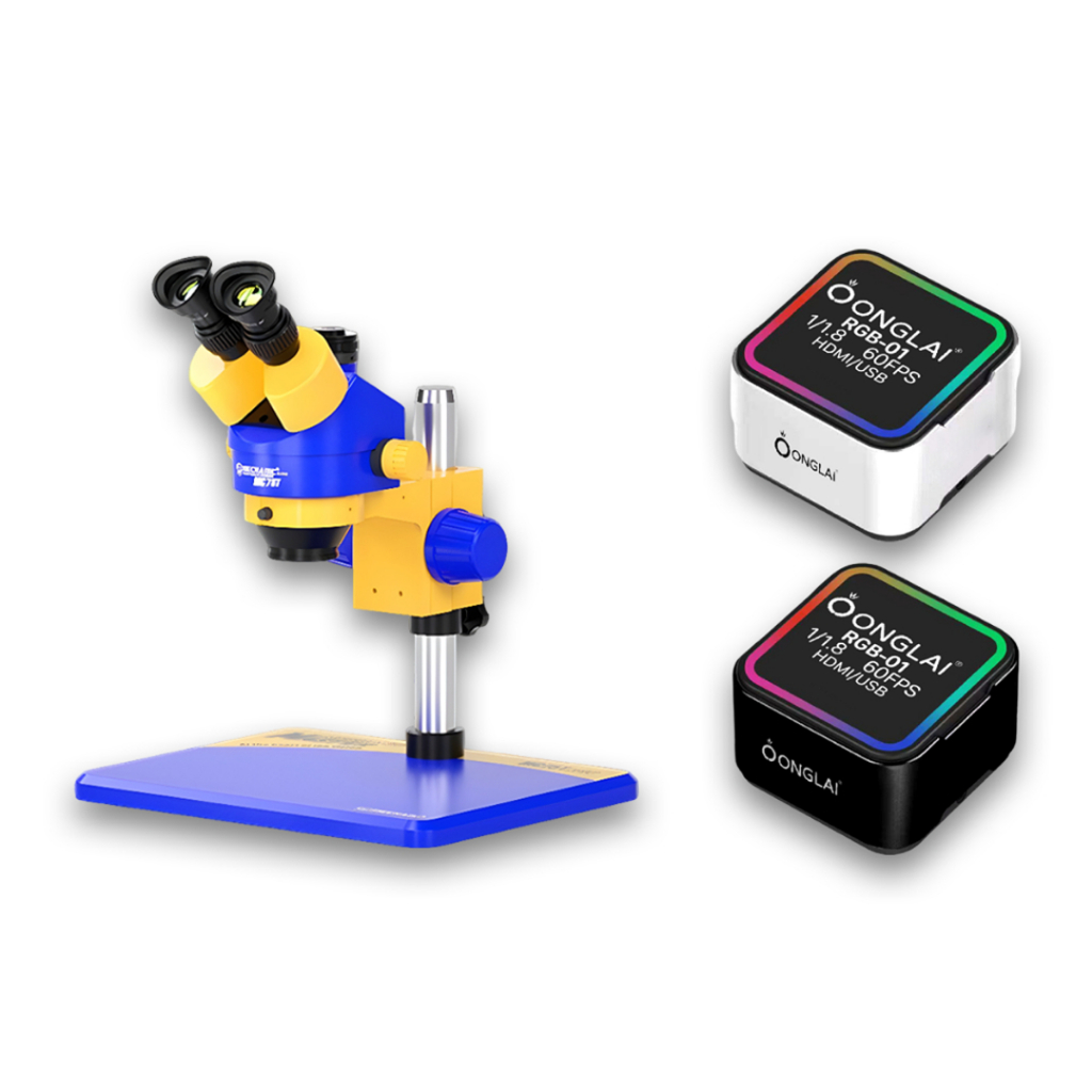 MICROSCOPE STEREO MECHANIC MC75T-B11 TRINOCULAR + KAMERA MICROSCOPE ONGLAI RGB-01 WHITE / BLACK 1/1.