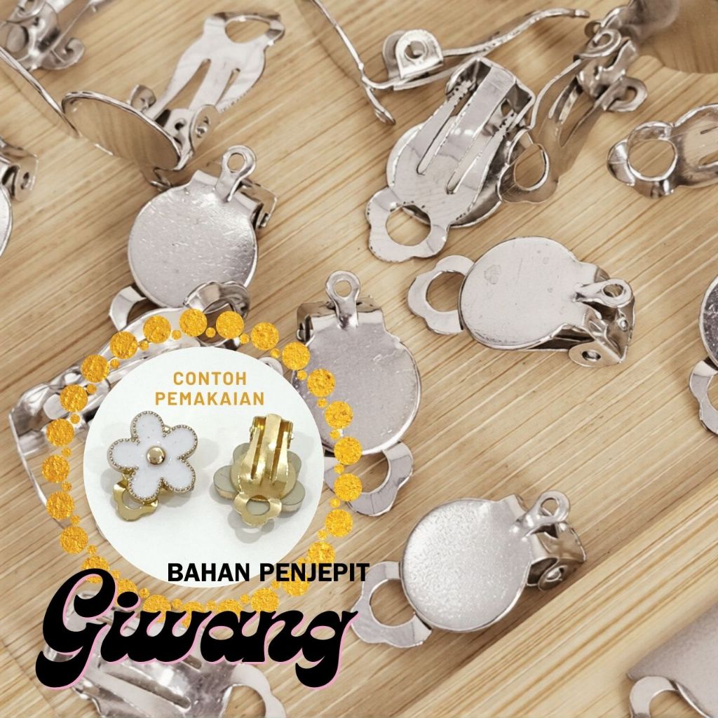 [1000 pcs] Bahan Anting Jepit Giwang Hijab 12mm Silver / Gold Grosir bahan DIY penjepit manik mote