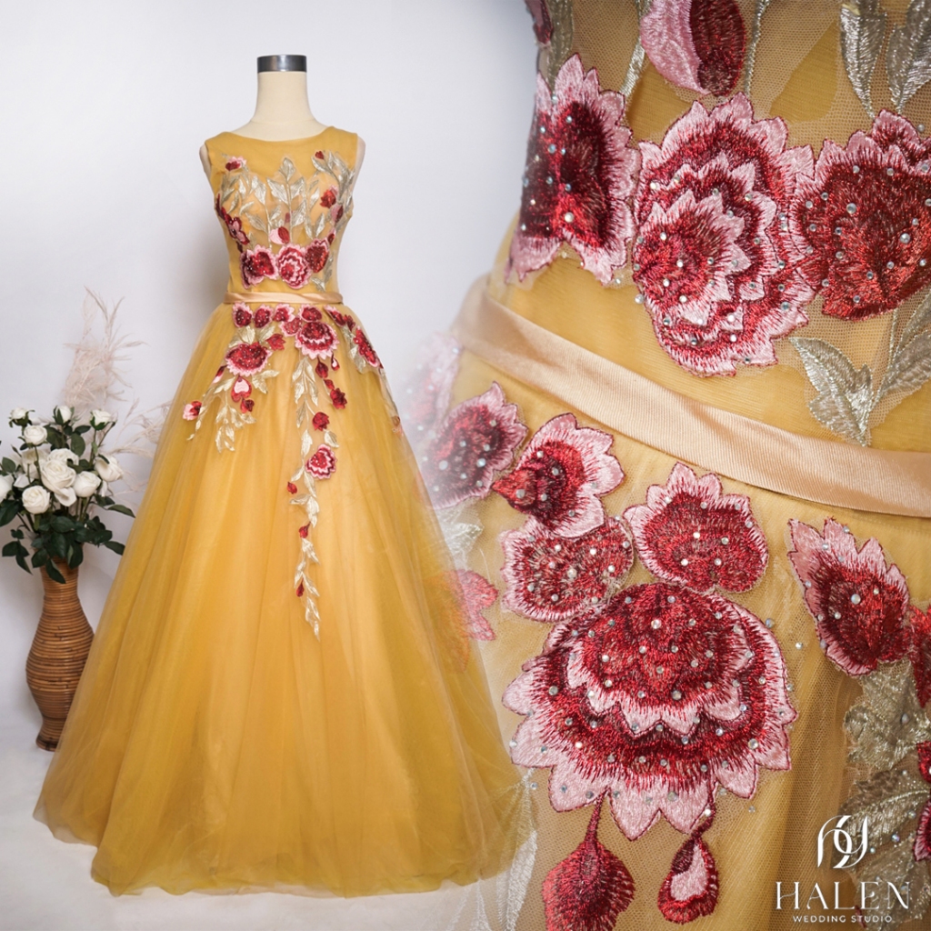 [SEWA] Gaun PreWedding Pranikah Kuning Elegan - Yellow PreWedding Dress