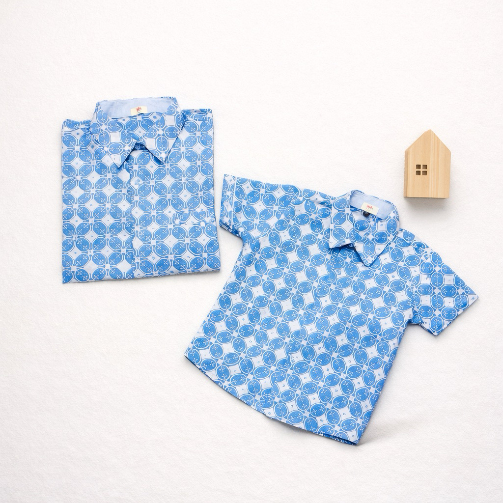 kemeja batik biru muda couple ayah anak