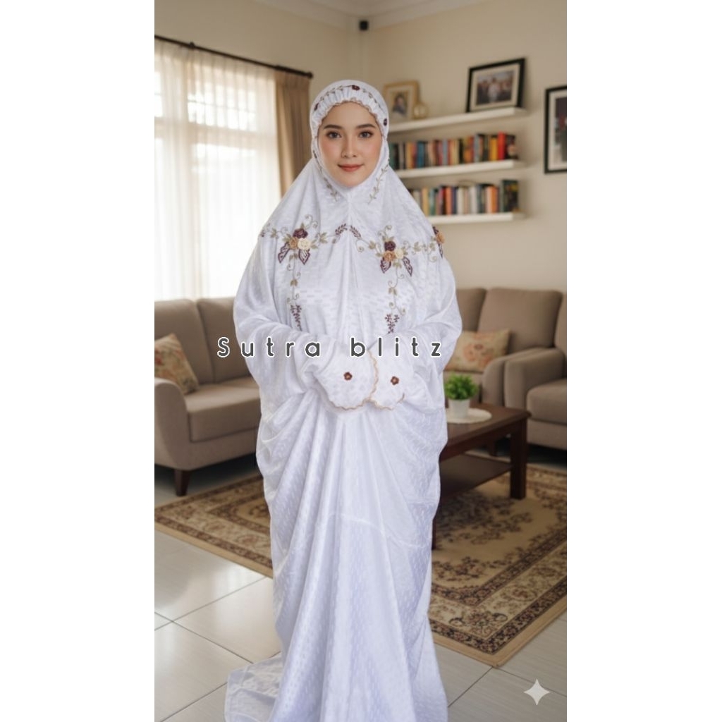 MUKENA SUTRA BLITZ BORDIR SULAM MODEL TERUSAN / LAJURAN