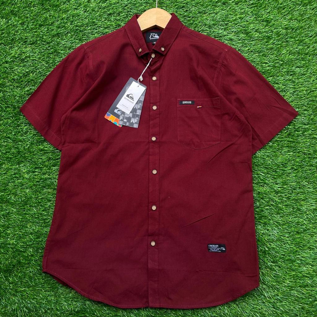 KEMEJA PRIA POLOS LENGAN PENDEK BAHAN KATUN ADEM HALUS HEM COWOK WARNA HITAM