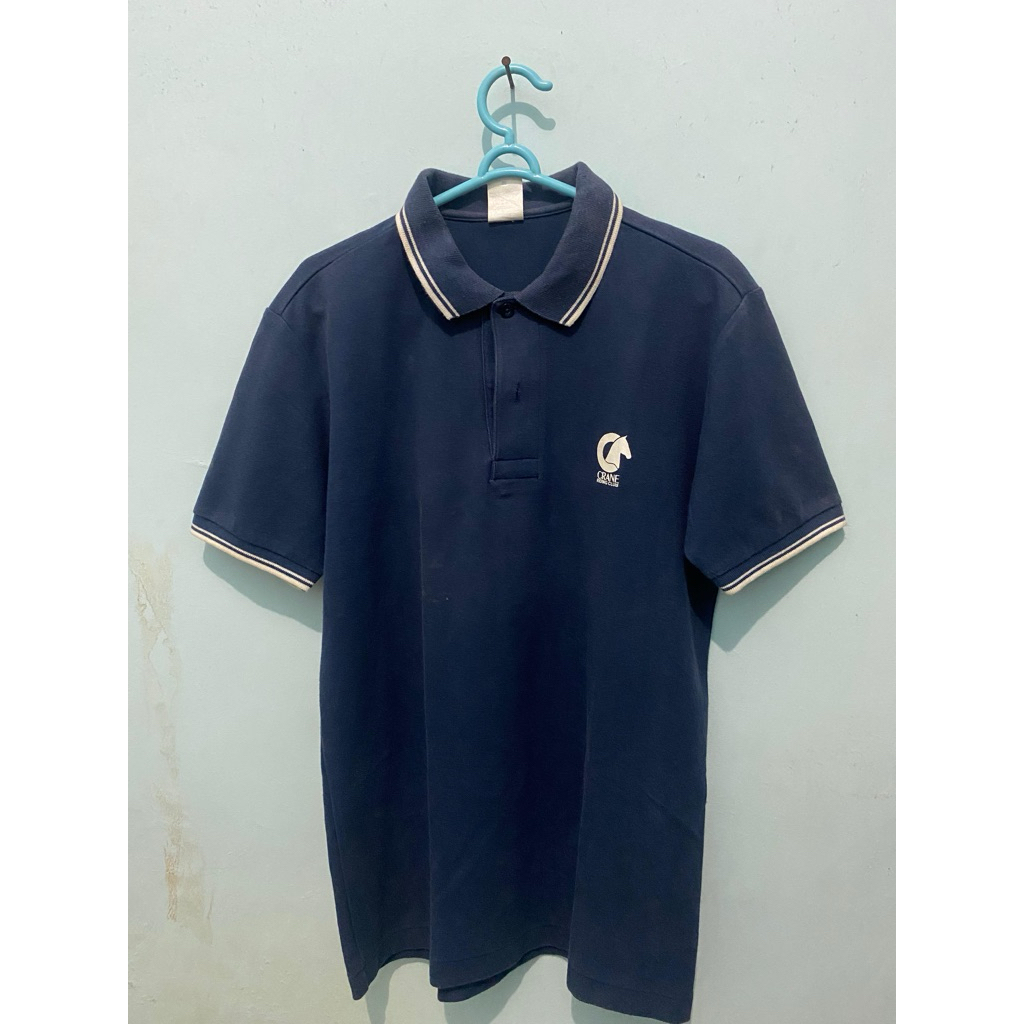 Kaos Polo Navy list kerah putih | Preloved