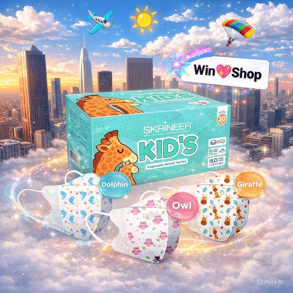 MASKER SKRINEER DUCKBILL ANAK 4 PLY MIX 3 MOTIF ANIMAL SERIES BFE 99%