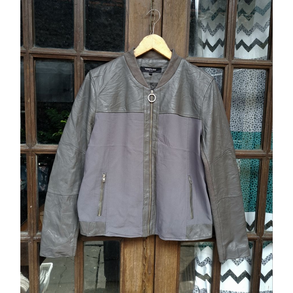 Leather Bomber Jaket Kulit Kenneth Cole New York Sheepskin Size Medium Women