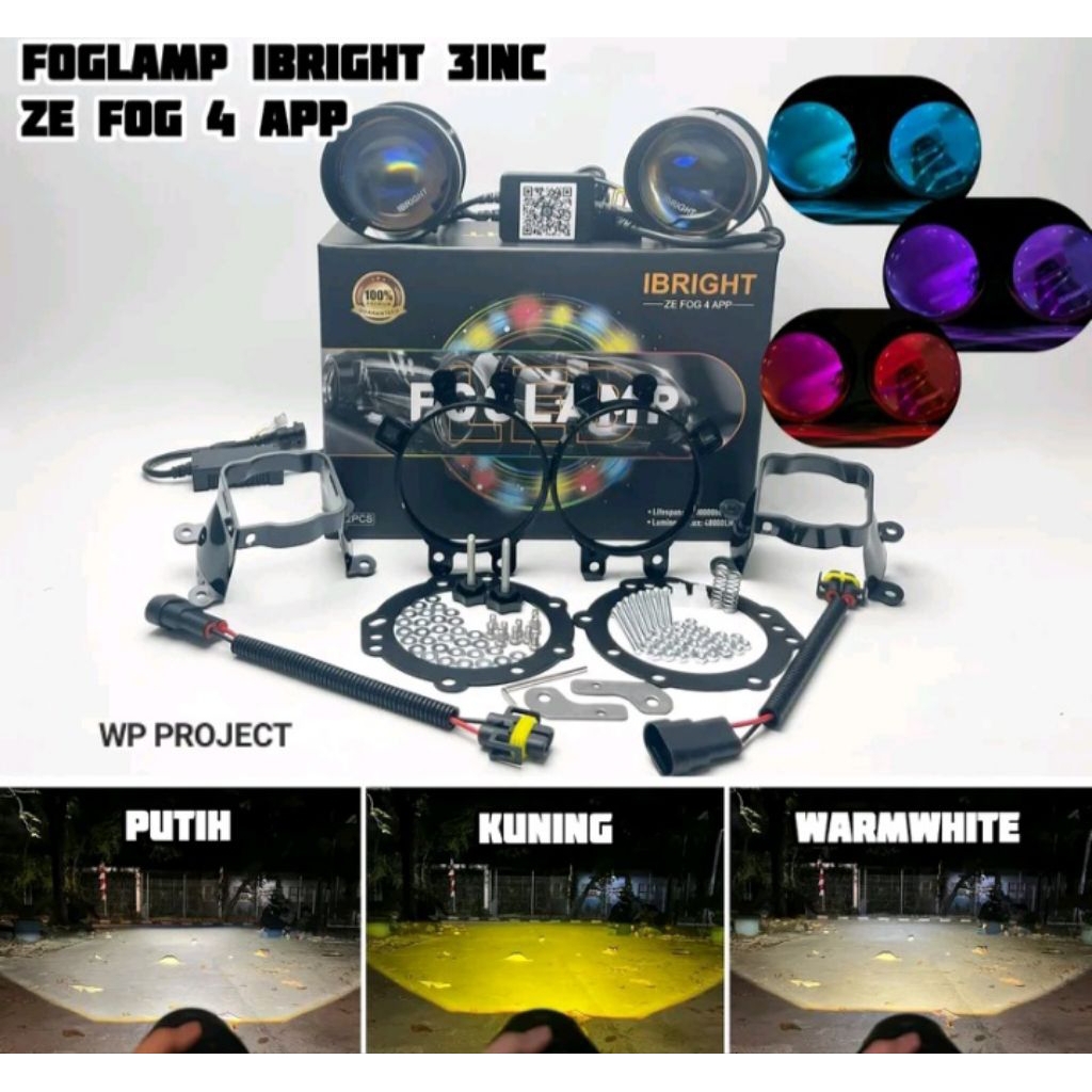 Foglamp RGB Ibright Biled Sepasang ZE FOG 4  APP IBRIGHT Bluelens Lengkap Brecket Devil Rgb Apps Fog