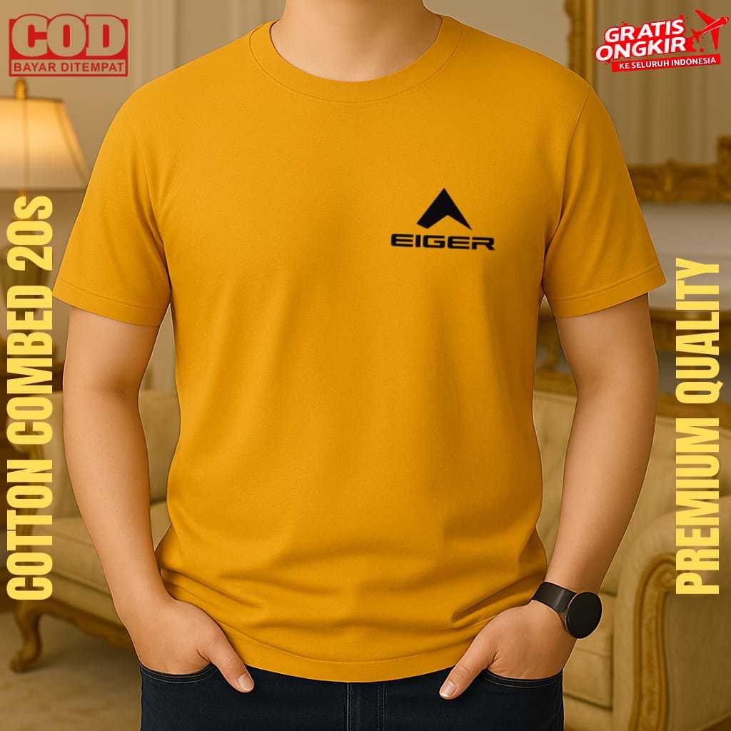Beli Sekarang (PROMO COD) Kaos Distro Lengan Pendek Pria Wanita Eiger Kiri Logo Hitam - 100% Catoon 
