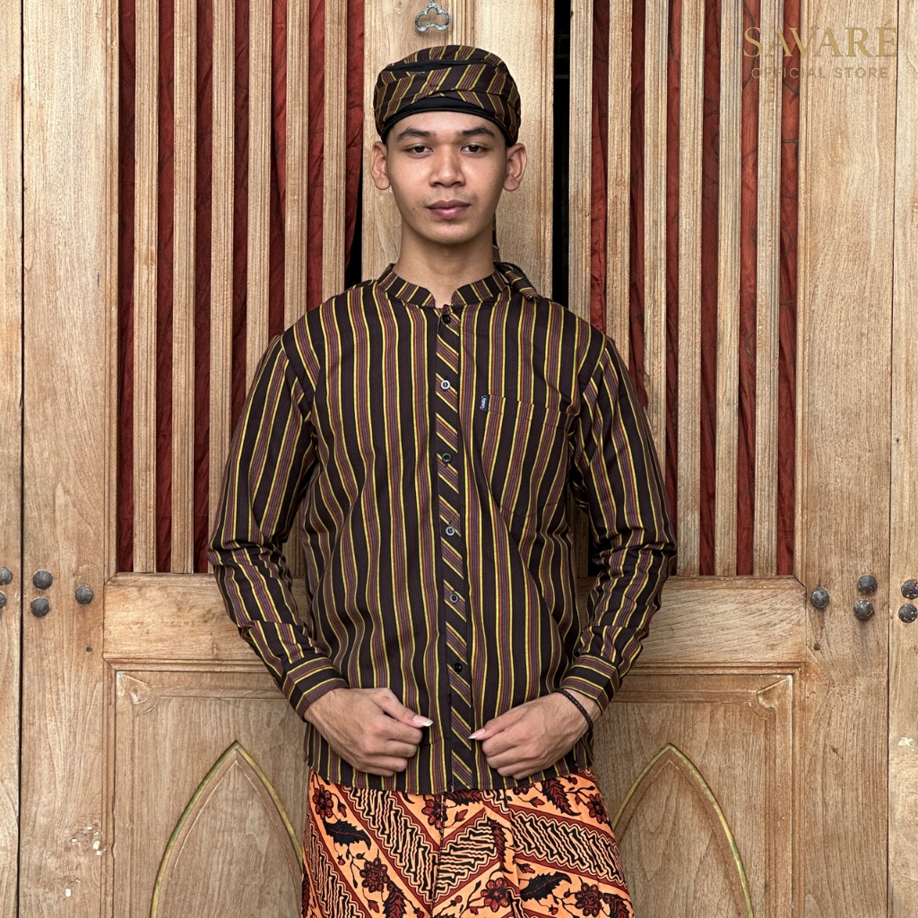 Kemeja Lurik Pria Premium Lengan Panjang Surjan Jawa Modern Katun Adem Baju Lurik Jogja Tradisional