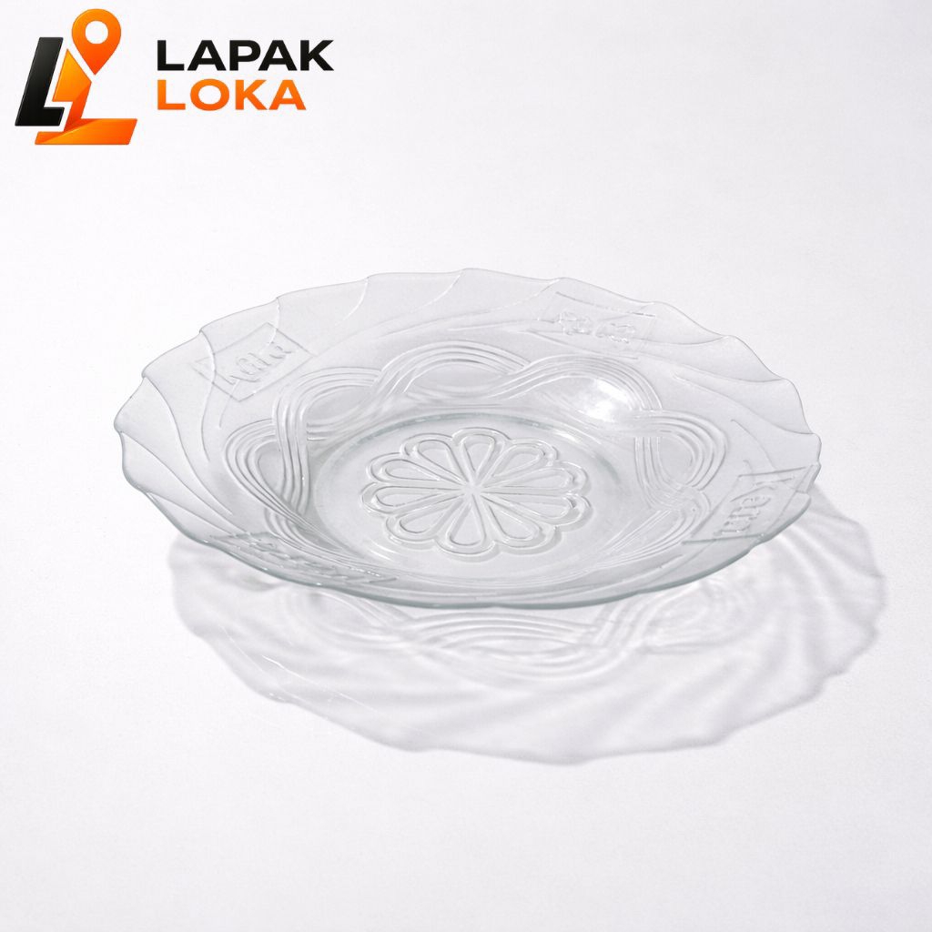 Piring Kaca Bening Motif Bunga