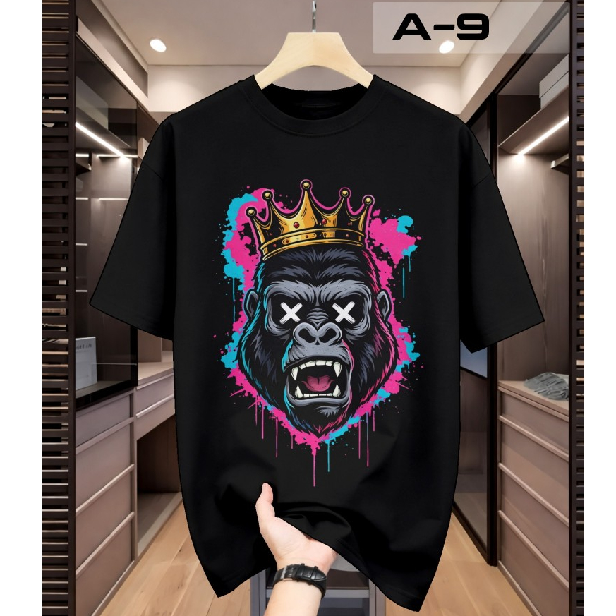 Moon Wear - Kaos Distro Unisex Gorilla King Neon Crown Urban Style Cotton Combed 24s Premium Sablon 