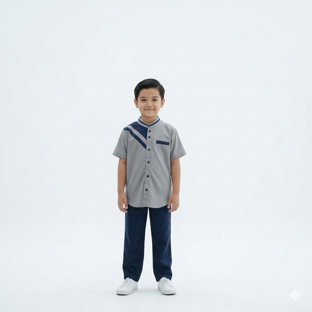 Setelan Baju Koko Anak Laki-Laki Model Kurta Modern - Baju Muslim Anak Lengan Pendek Premium (Usia 2