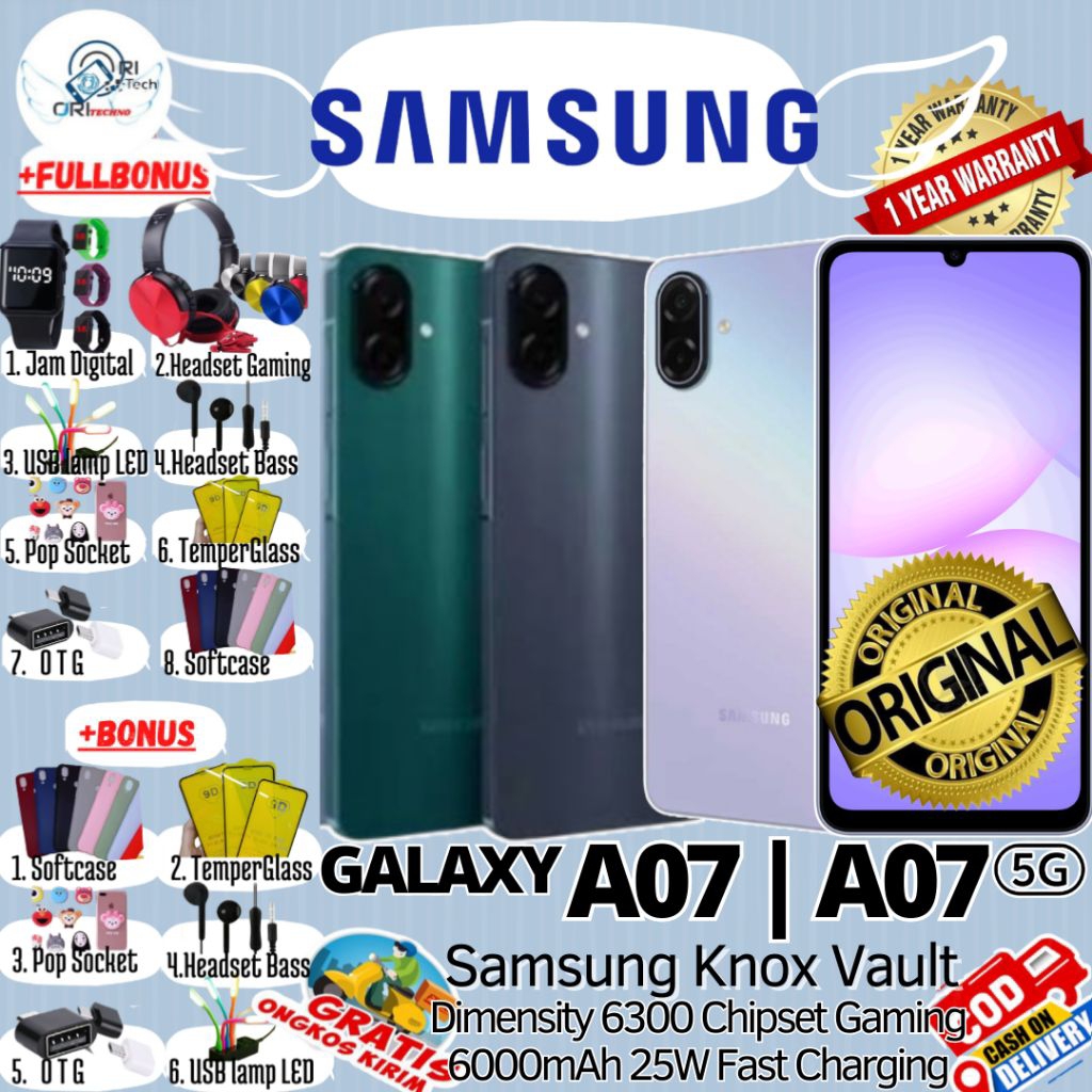 SAMSUNG GALAXY A07 5G | A07 8/256 GB - 6/128 GB - 4/128 GB - 4/64 GB Upto 16GB Chipset Gaming 100% O