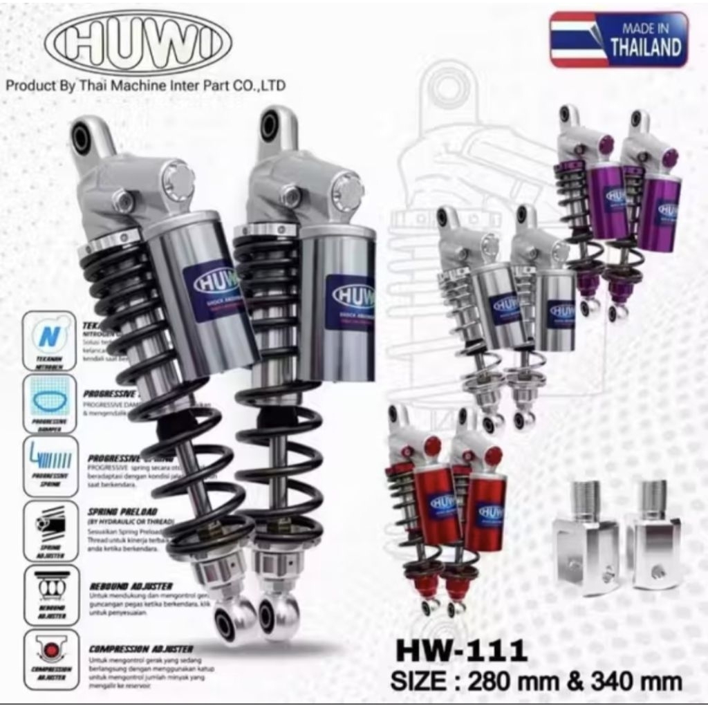 New ~ Shockbreaker Shock HUWI Racing Model VND HW-111 Double Tabung Atas 280mm 320mm 340mm For Mtr B