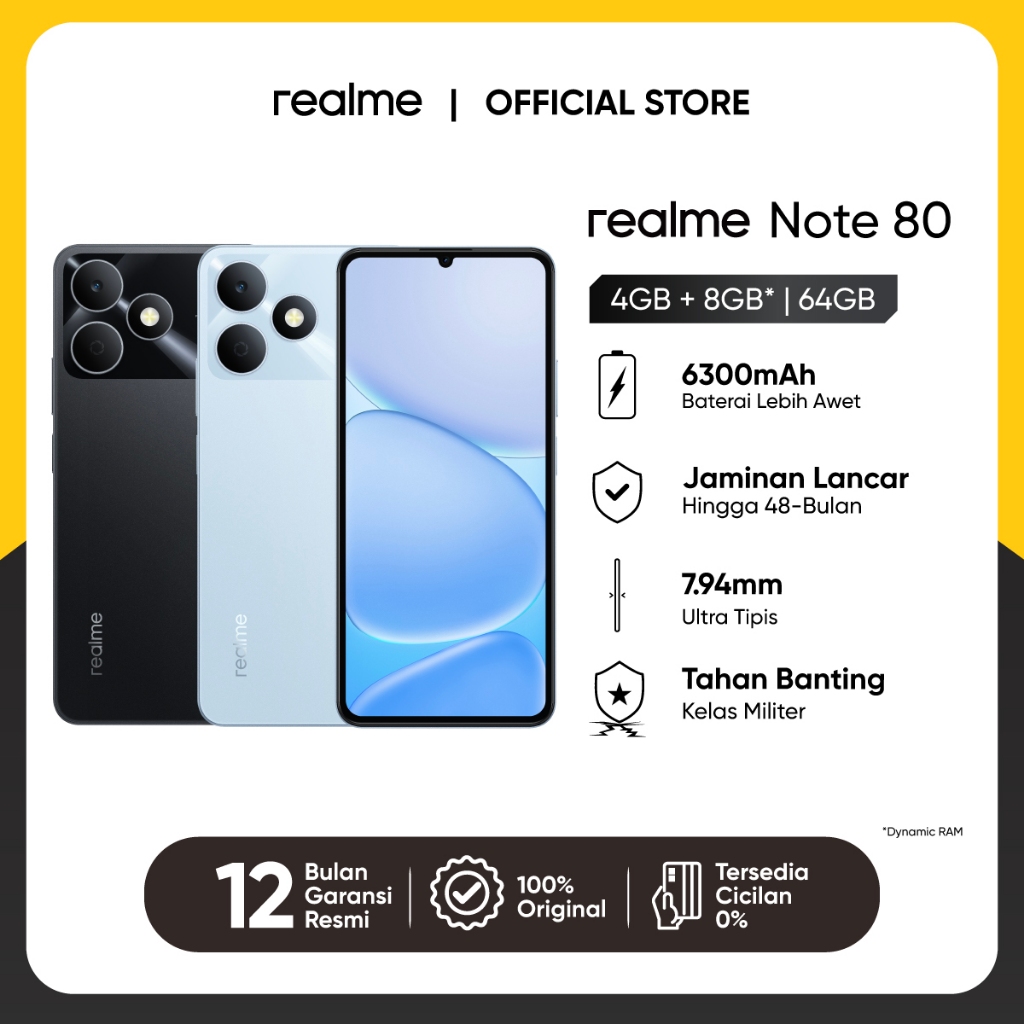 realme Note 80 4GB+8GB*|64GB (Desain Tangguh | 6300mAh Baterai | Proteksi ArmorShell™ | Jaminan Lanc