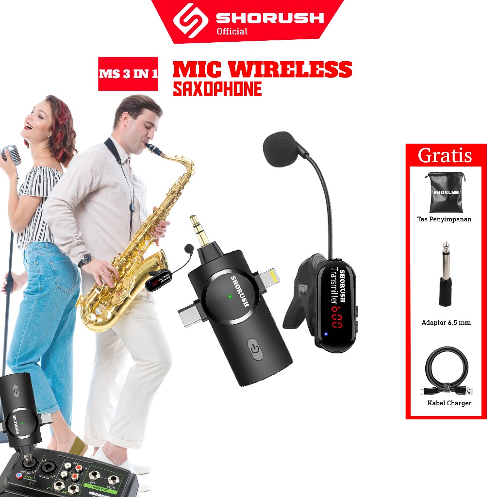 Shorush - MS 3 In 1 Microphone Wireless Saxophone Audio Mic Mixer