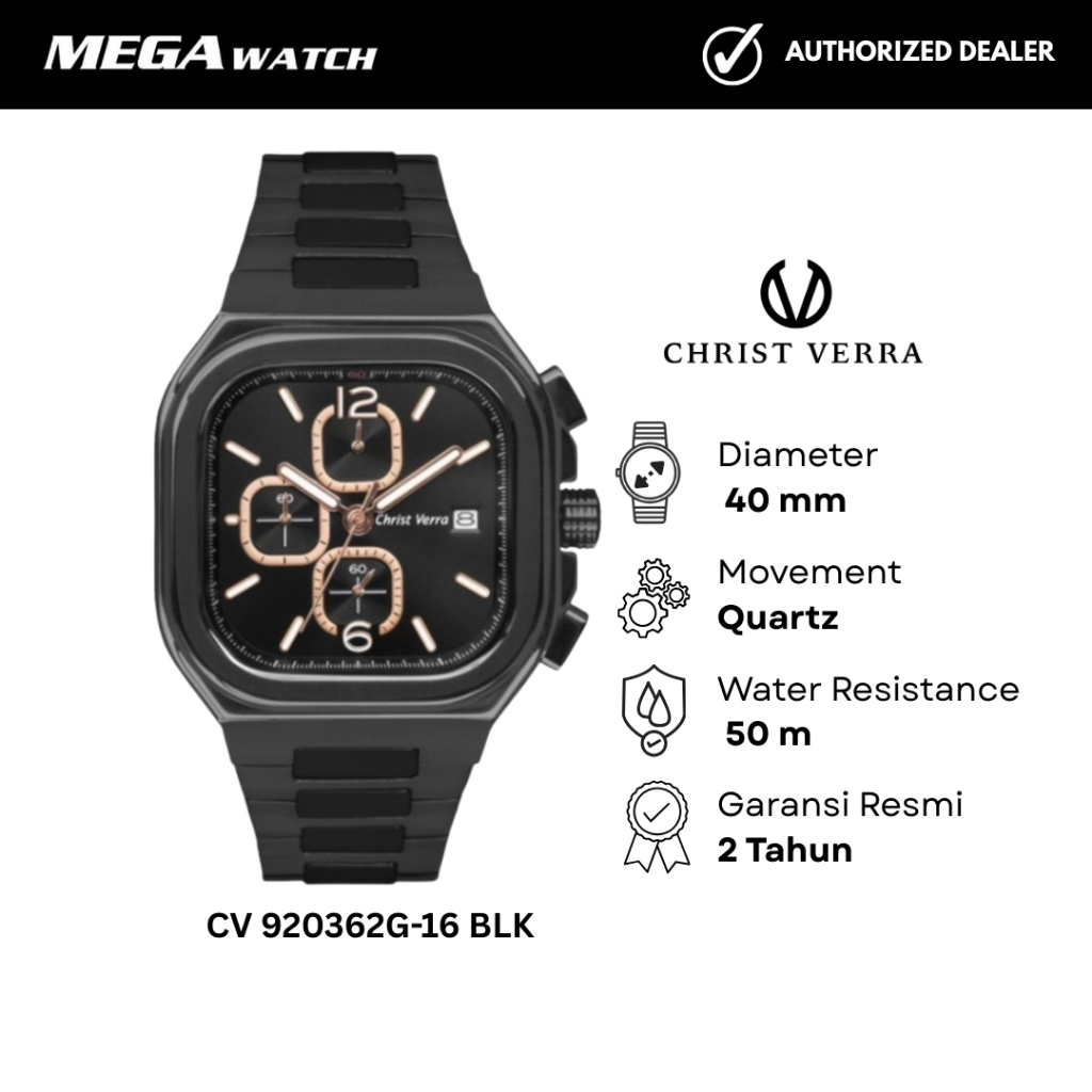 Jam Tangan CHRIST VERRA Pria Original CV 920362G-16 BLK