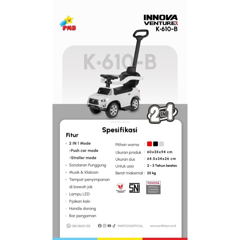 Mainan Anak Mobil Dorong Manual PMB K-610B Toyota Innova Venturer