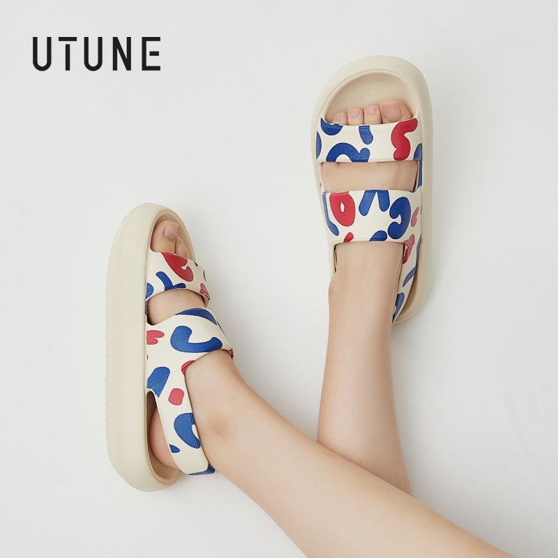 VALUE PACK UTUNE Sandal Datar Wanita Bermotif Sepatu Pantai Luar Ruangan Wanita Sandal EVA Anti