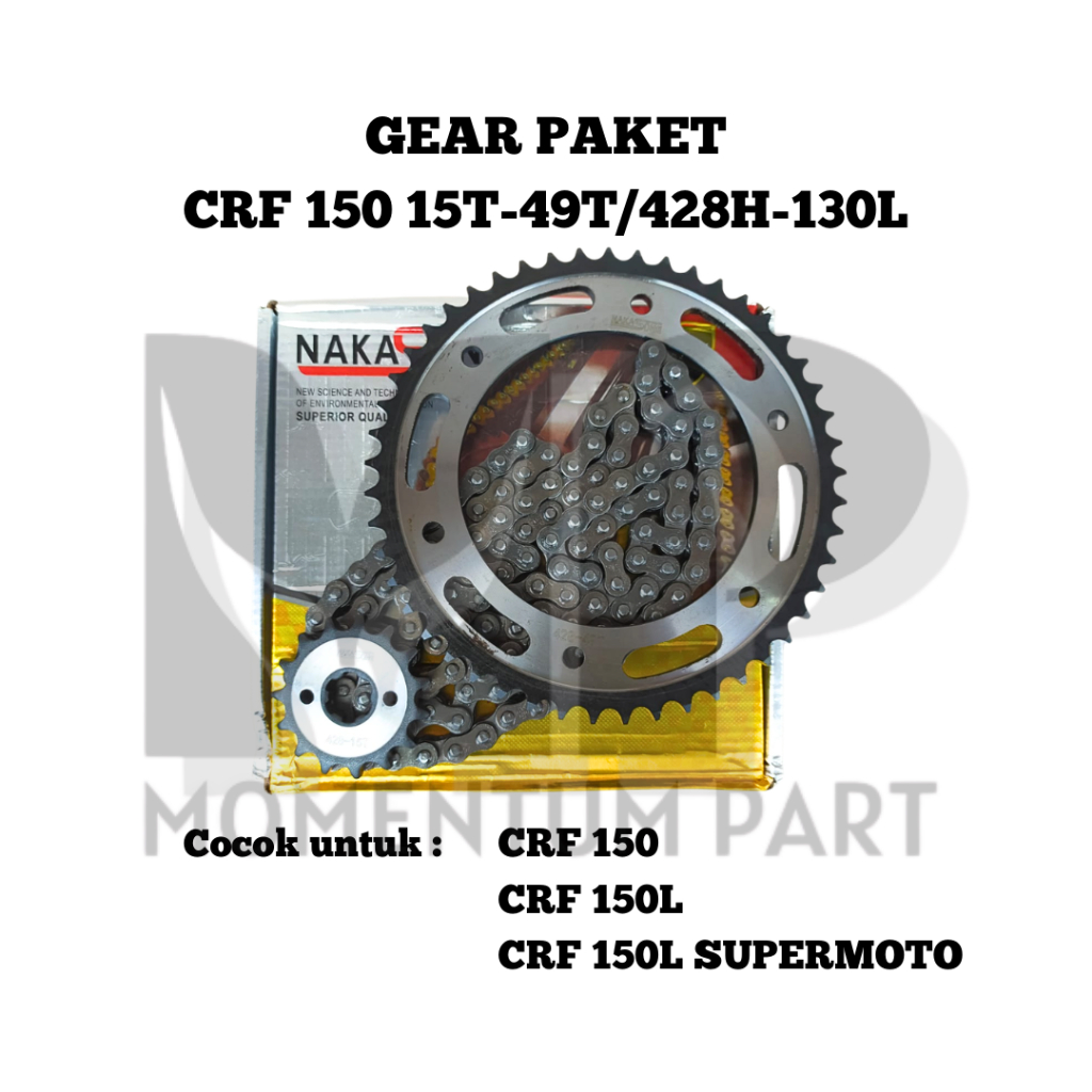 GEAR PAKET / GIGI TARIK KOMPLIT / GEAR SET SEPUHAN CRF 150 / CRF 150L / CRF 150 SUPERMOTO 15T-49T/42