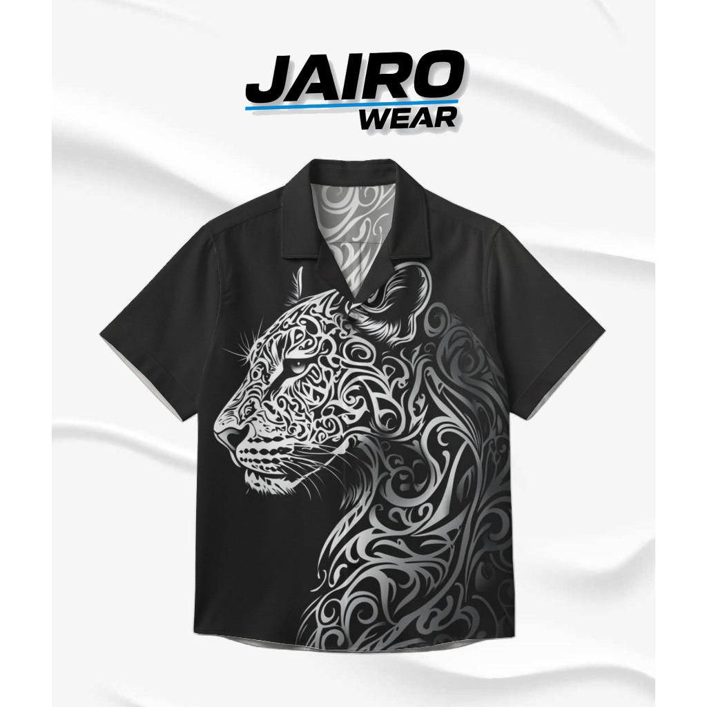 JAIRO Kemeja Ramadan Beauty Fashion Pria Fullprint Kaligrafi Tiger Black Silver | JR15
