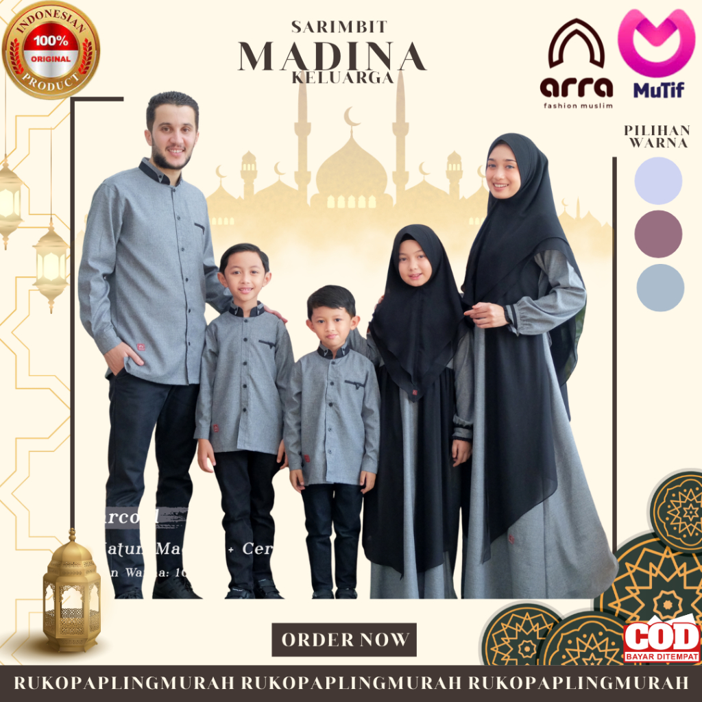 ARRA Sarimbit Madina Katun Madina Ceruti Baby Doll Couple Jumbo XXXL LD 110-140 Set Keluarga Muslim 