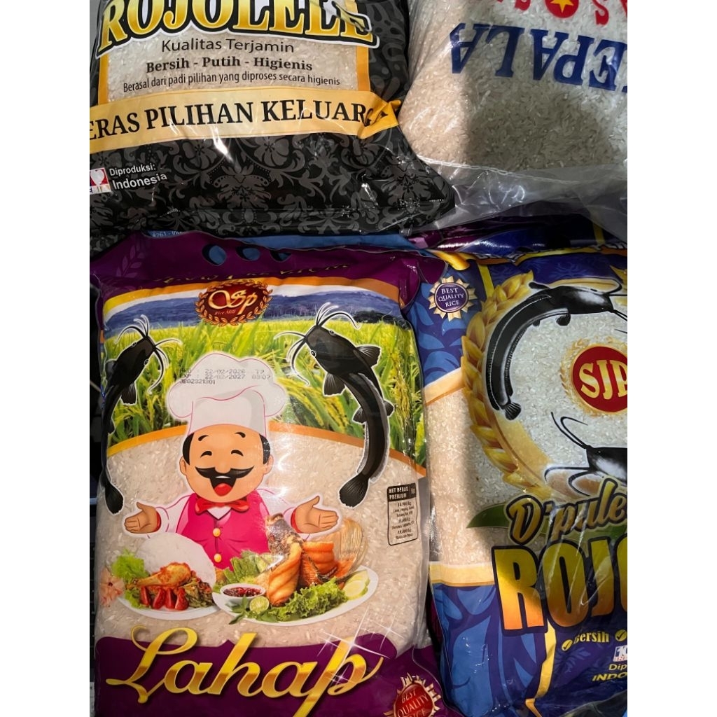 Aneka Beras Kemasan 5kg ( Lahap Lele, Rojolele, Ramos Bandung, dll