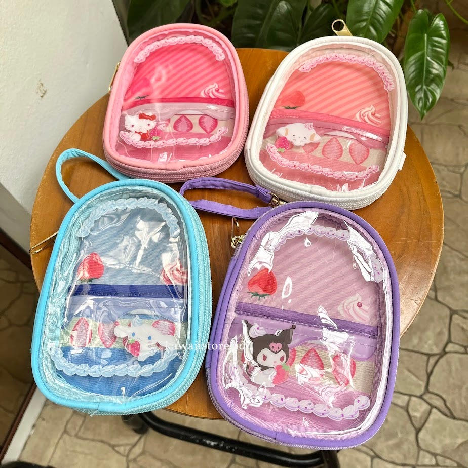 Pouch Boneka Sanrio Kuromi Hello Kitty Melody Kuromi Cinnamorol Cogimyun PVC Sintetis Tas Tali Ganci