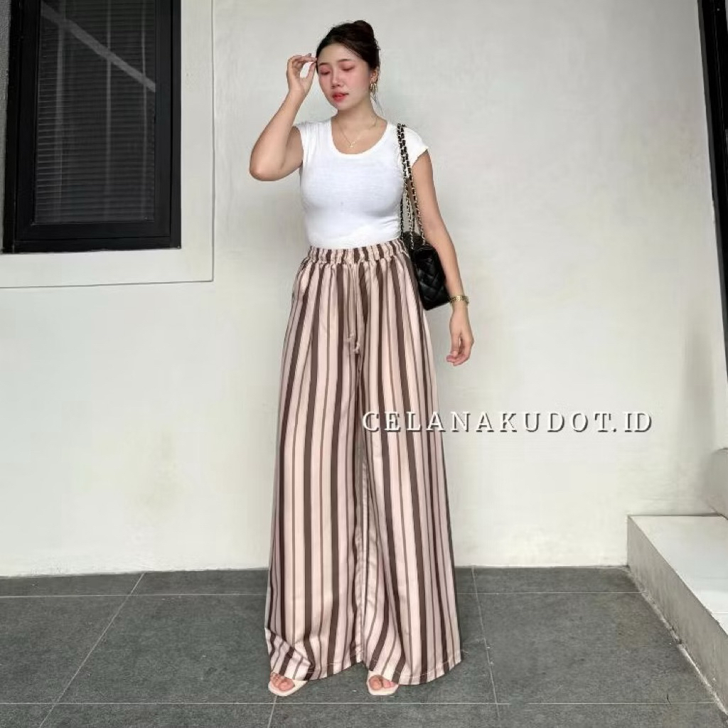 Celana Kulot - Every day Pants - Strip Pants - Salur Motif Besar - Celana Panjang
