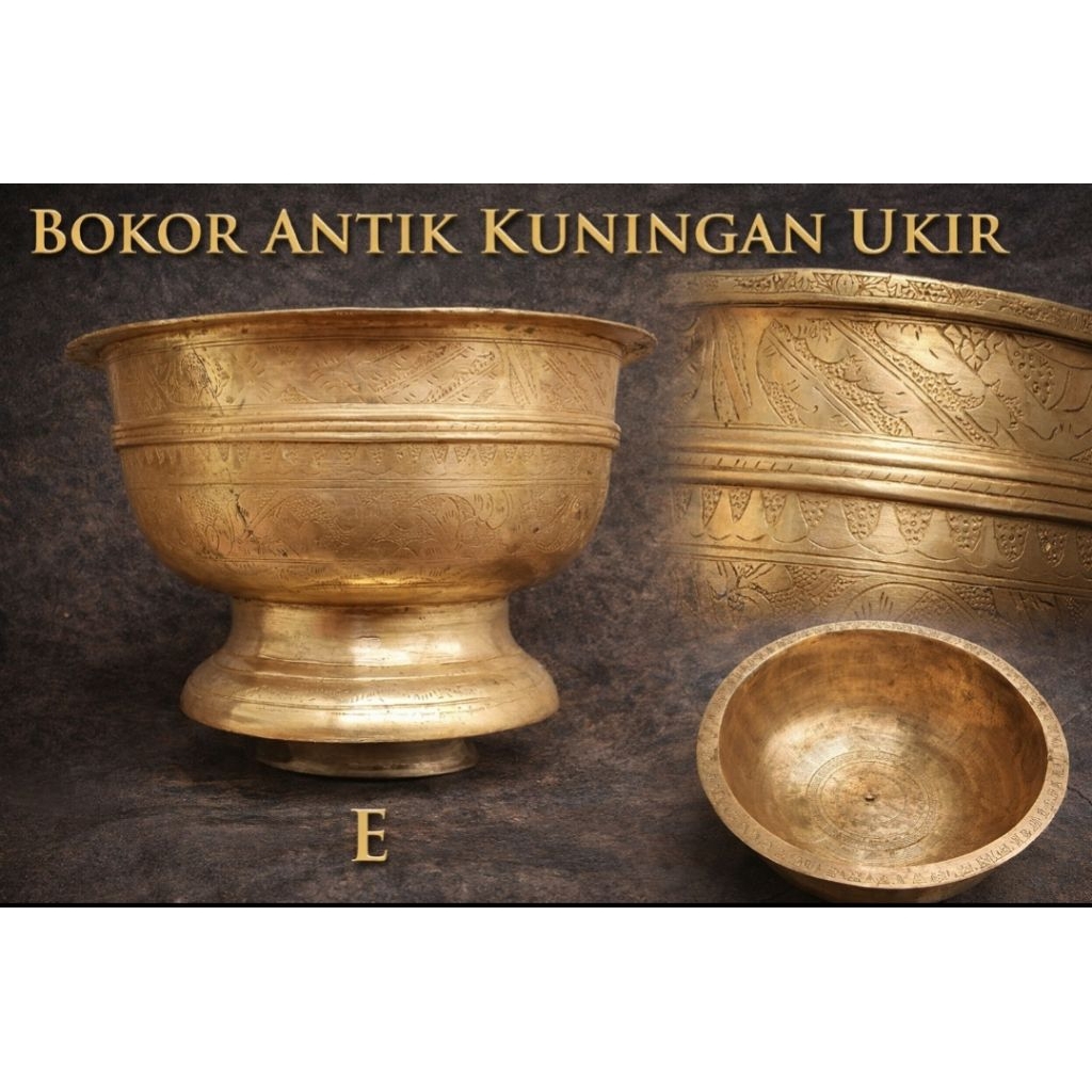 BOKOR ANTIK KUNINGAN UKIR  (E)