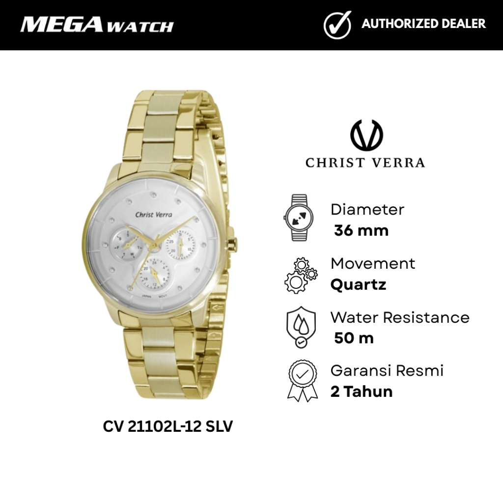 Jam Tangan CHRIST VERRA CHRIST VERRA Wanita Original CV 21102L-12 SLV