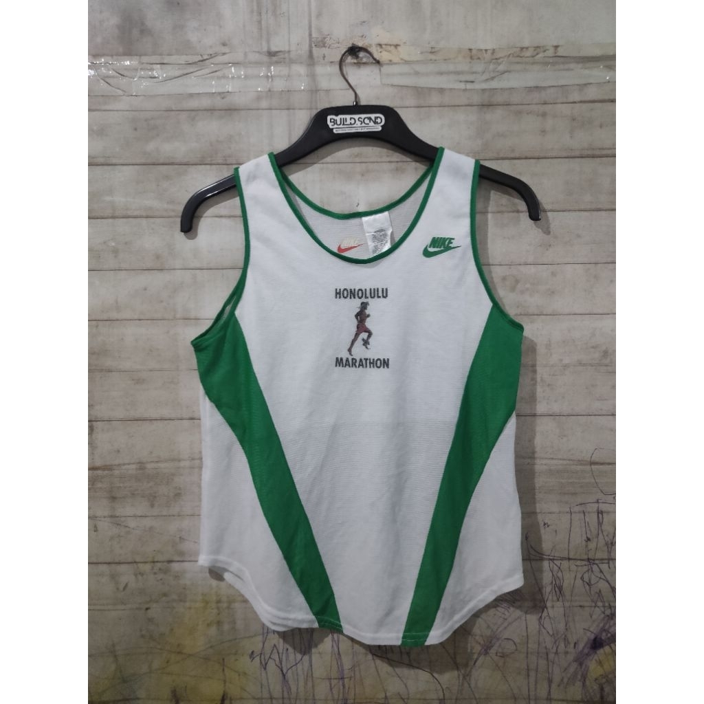 Nike Running Jersey Sleeveless Holulu Marathon White Green Made In USA Size L 