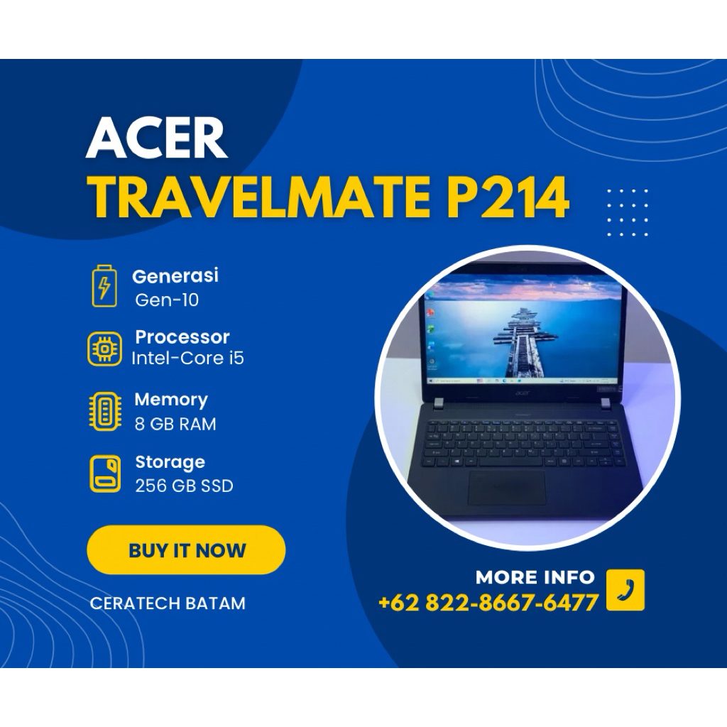 [PROMO] ACER TRAVELMATE P214 Core i5 Gen 10 RAM 8 GB SSD 256 GB 14" INCH UHD NonTouch - Laptop Secon