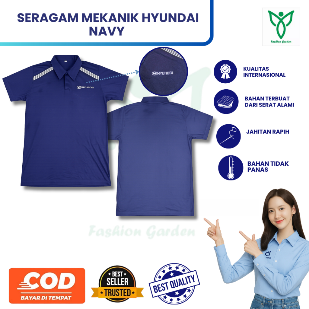 Baju mekanik hyundai Navy | Atasan hyundai  | Baju Biru dongker | Kemeja mekanik dongker