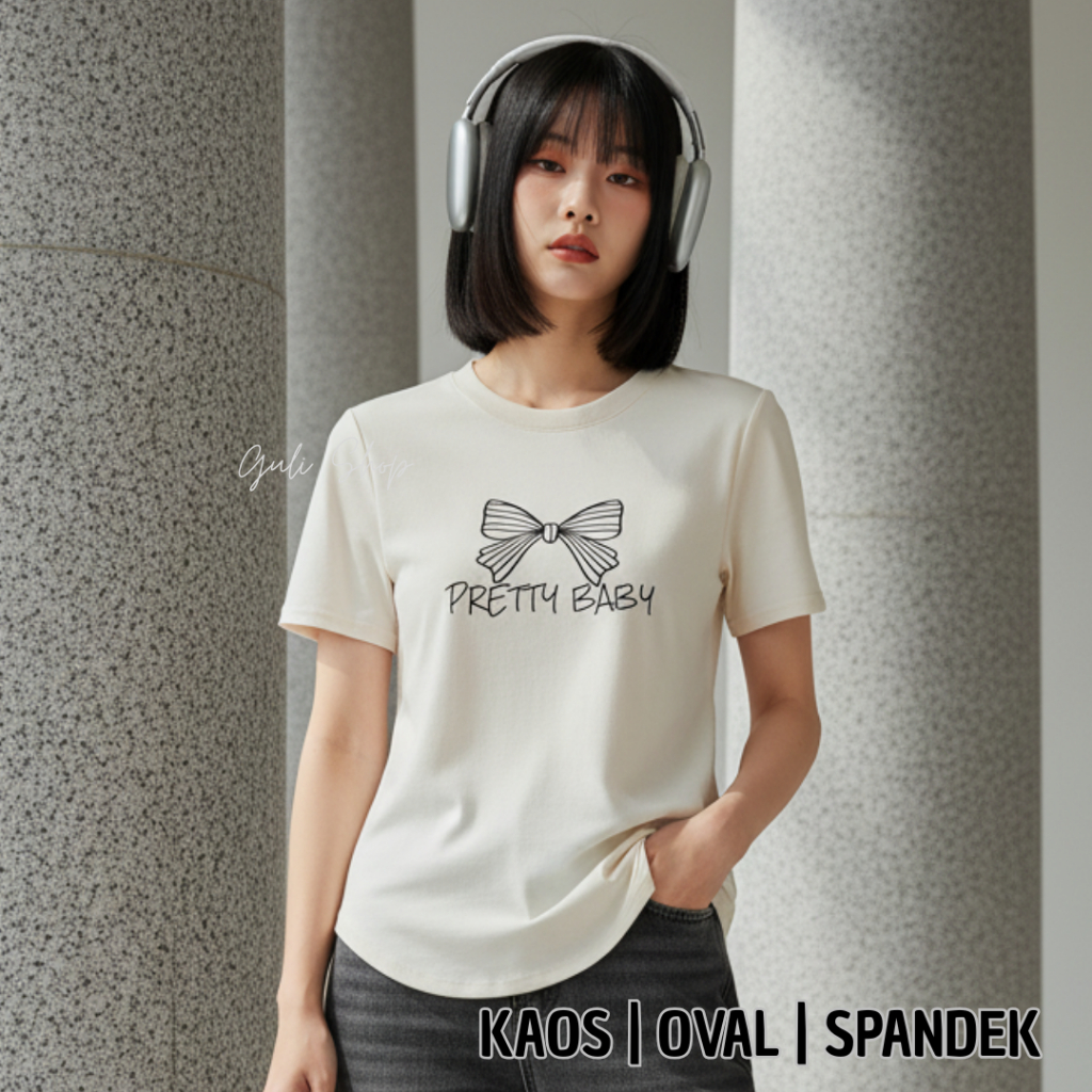 Kaos Oval Wanita Lengan Pendek Spandek | Atasan Wanita Model Oval Belah Samping  T-Shirt Basic Cewek