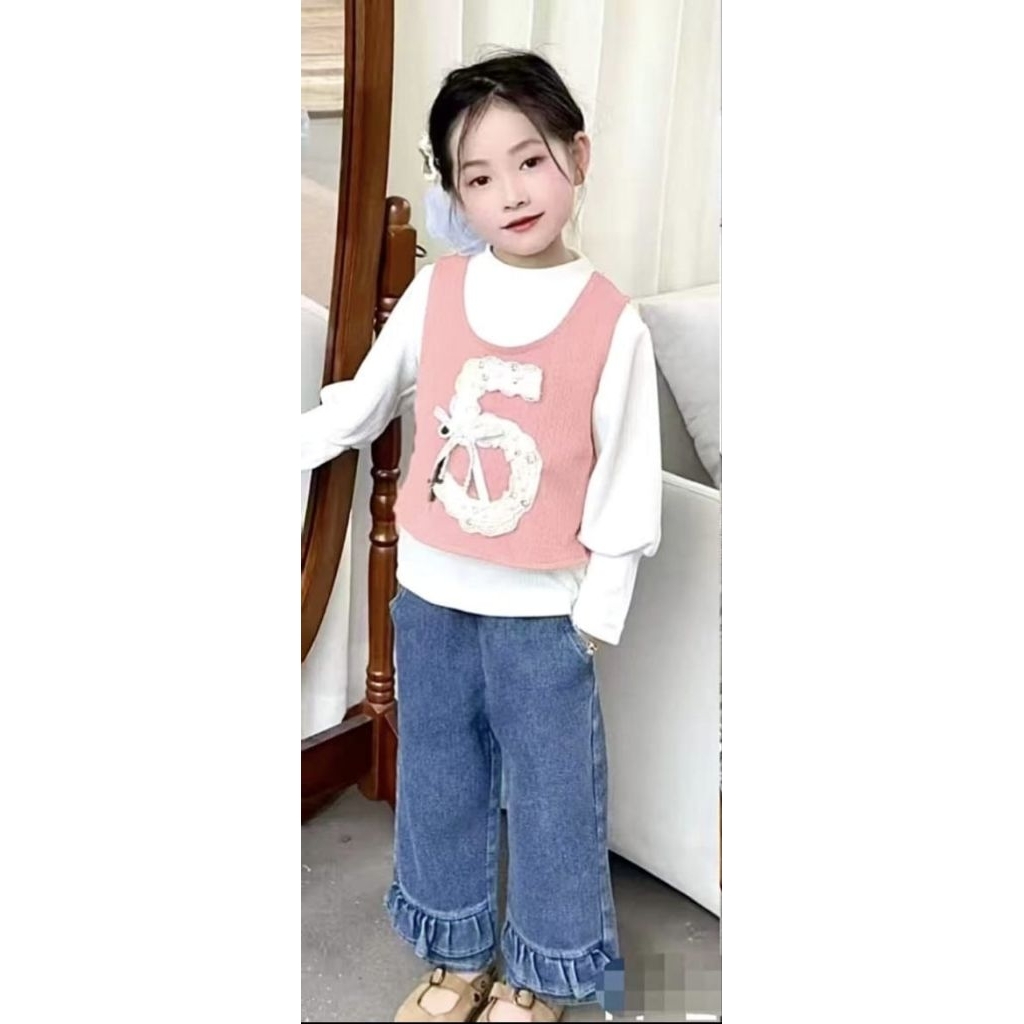 Setelan Anak Perempuan 3in1 Rompi Rajut Import