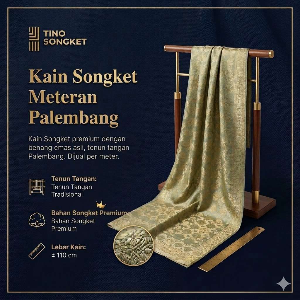 Tino Songket - Kain Songket Meteran Palembang Bahan Premium - Kain Kebaya Pesta Kombinasi Kemeja Pri