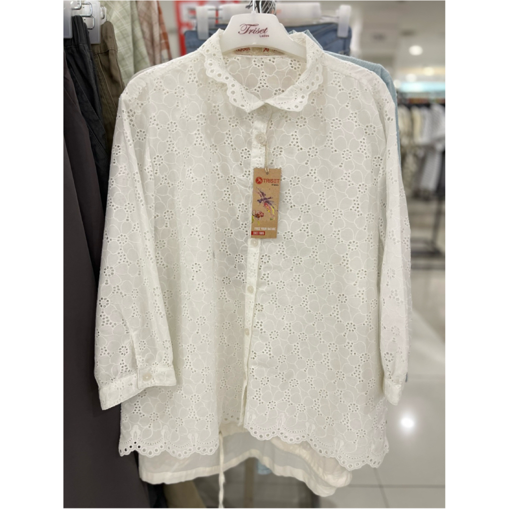 Blouse Wanita Triset Girl Putih Brokat Bordir Lengan Panjang Elegant Casual Size S–XL