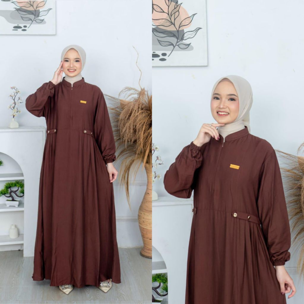 Azmia dress/ gamis katun polo linen adem size standar/ gamis polos standart/ gamis polos Mahogany co