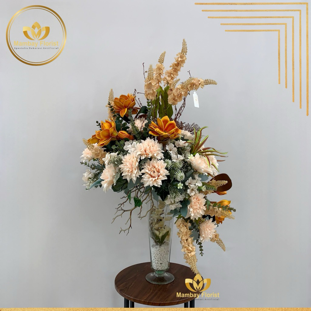 hiasan bunga meja tinggi artificial mix premium