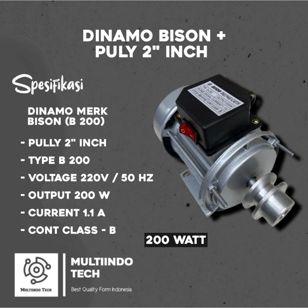 Dinamo Penggerak Serbaguna Listrik Bison 200 Watt Lengkapp Pully 2" INCH