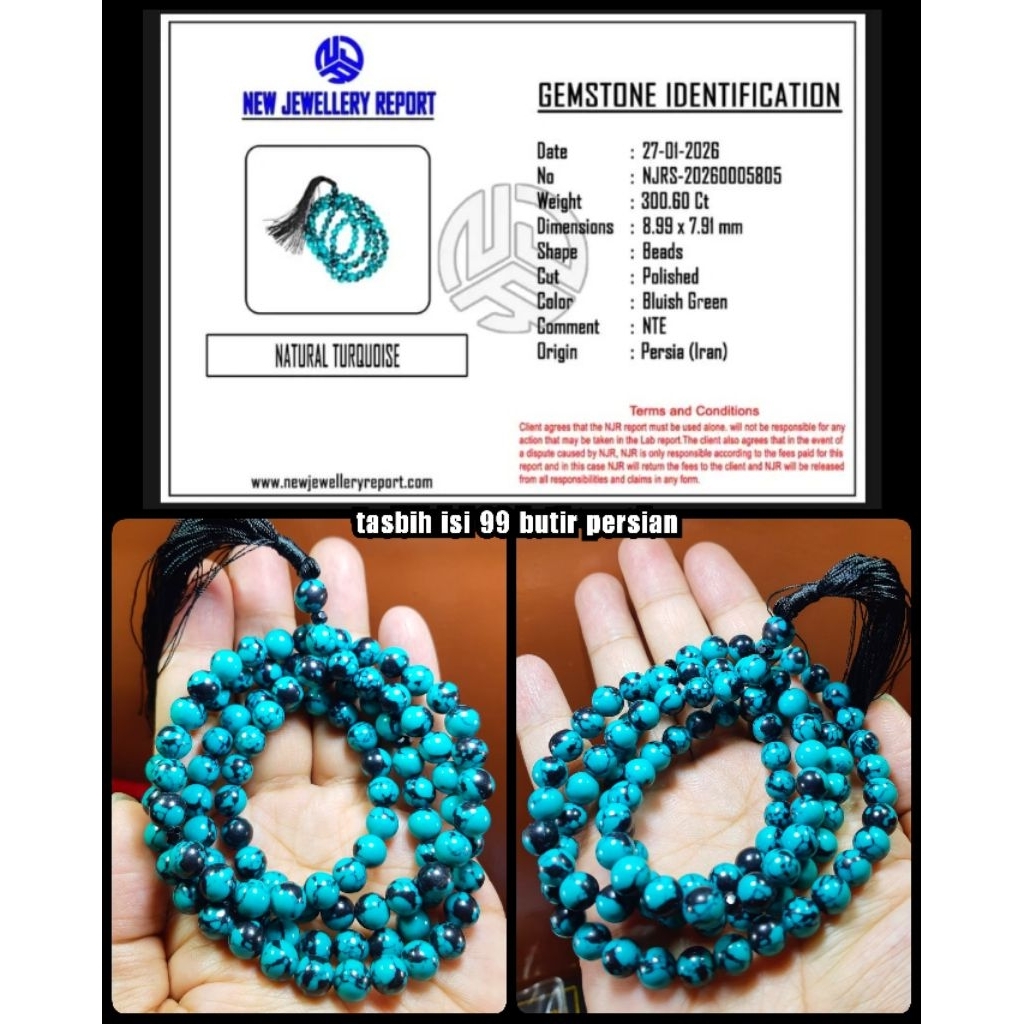 batu tasbih pirus persia iran isi 99 butir + sertifikat lab