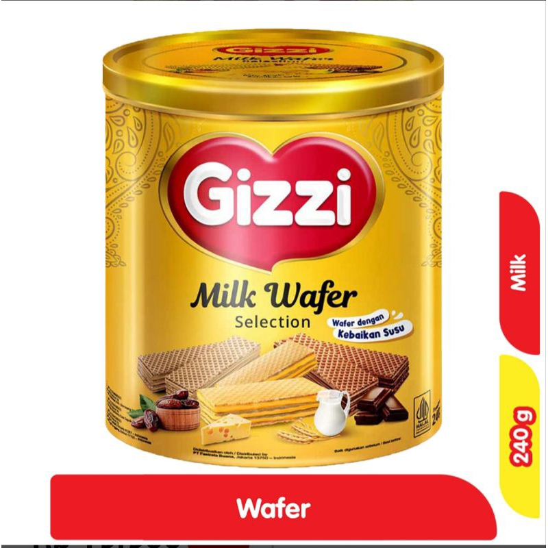 GIZZI MILK WAFER SELECTION COKLAT KEJU KURMA TIN KALENG 240 GR