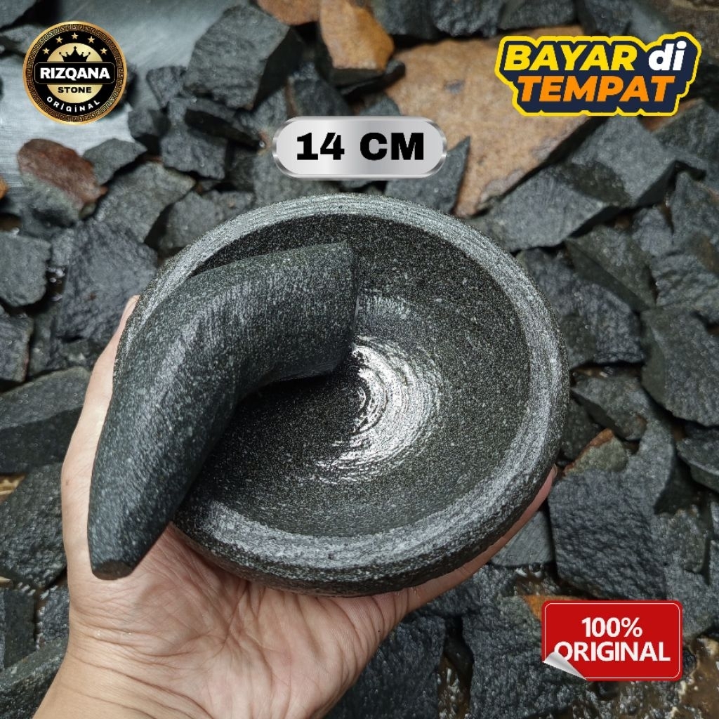 Coet | Cobek Batu Asli Andesit 14 CM Ukuran Mini Bonus Ulekan Kecil cocok untuk di kosan dll