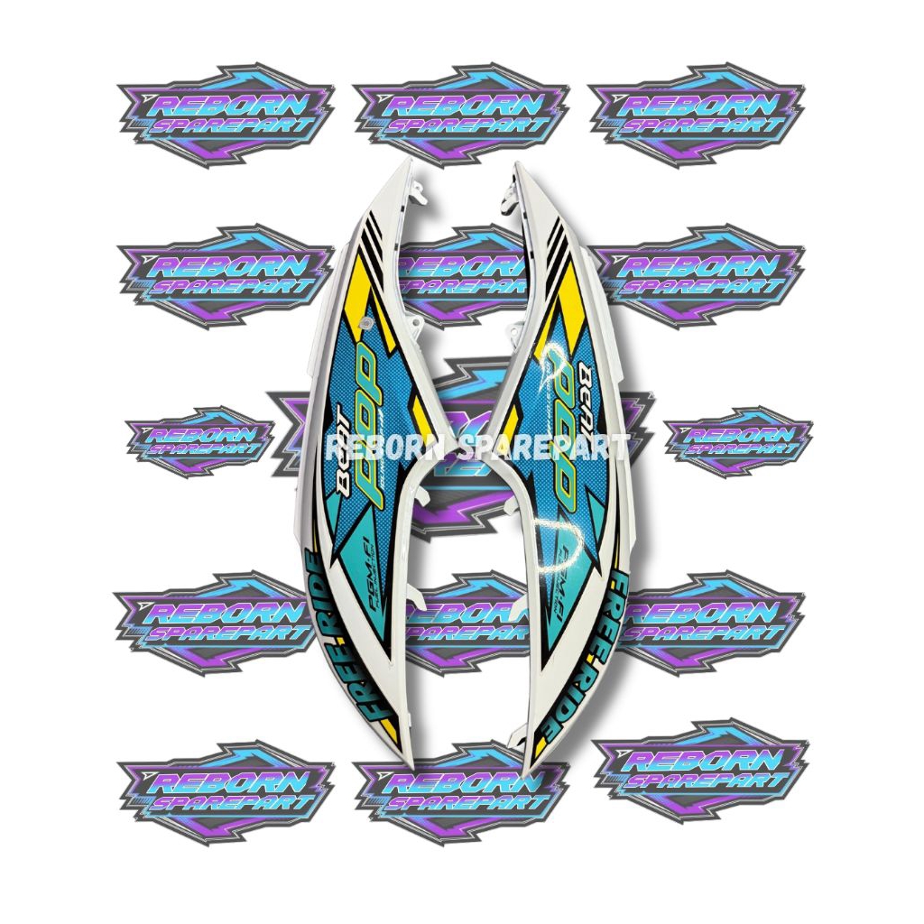 cover body kanan kiri Honda beat pop putih striping biru